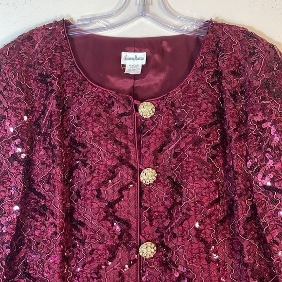 Neiman Marcus Glitter Sequin Embroidered Lace Jacket with Jewel Button Front. 16 - Picture 5 of 12
